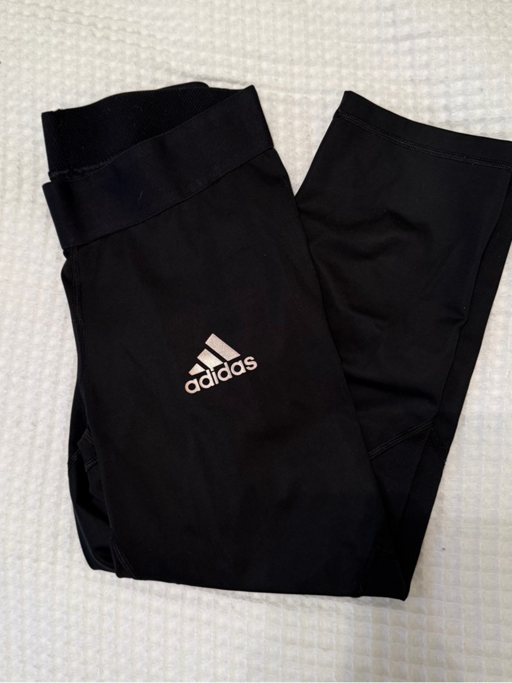 adidas Black Cropped Performance Leggings with White Logo